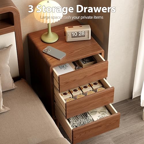 Miniatura 4 de Mesita de noche de madera maciza (3 cajones, nogal profundo)
