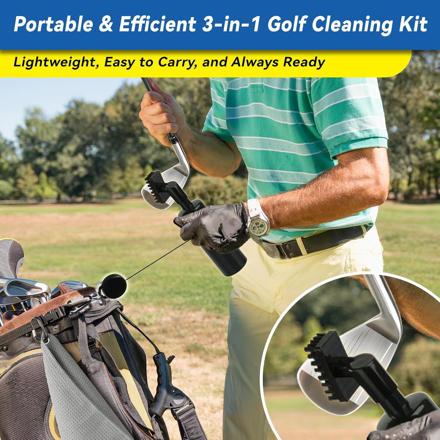 Golf Club Cleaner 3-in-1 Golf Club Cleaning Kit Includes Golf Club Brush wtih 5 oz Water Groove Sharpener Tool and Golf Towel - Essential Golf Accessories & Gifts for Golfers - Image 2