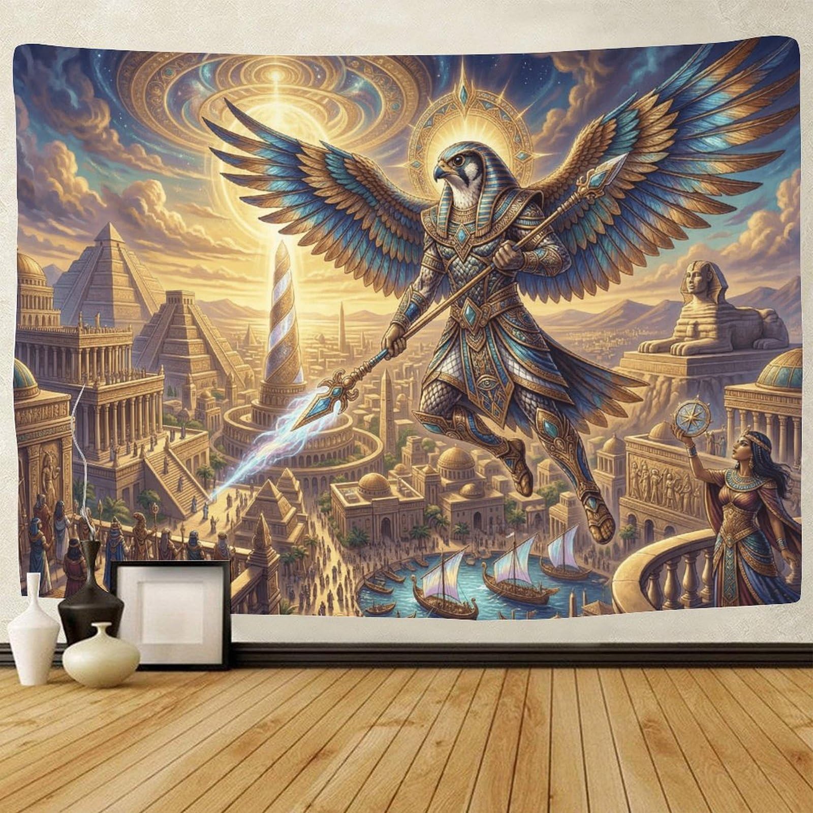 GPMNBCXZK Egyptian Horus Wall Tapestry 3D Artistic Printed Ancient Pyramids Bedroom Decor Dorm Living Room Wall Art Home 180cmx230cm