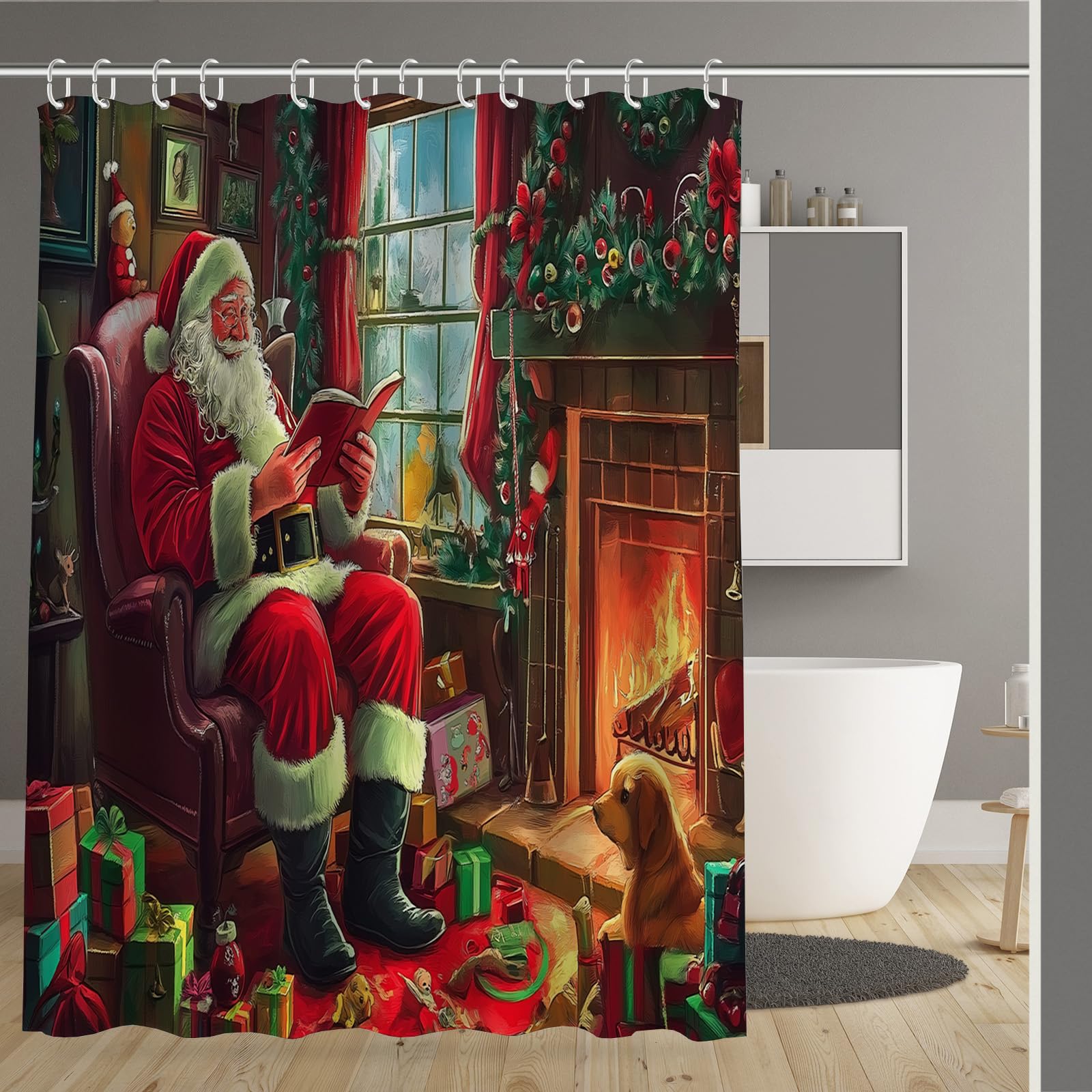 Rideau de douche anti-collage lesté 180x180 imperméable Père Noël