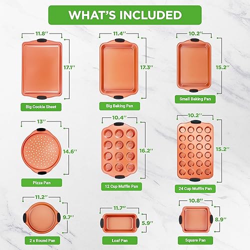 Miniatura 3 de NutriChef Juego de 10 piezas de utensilios antiadherentes de acero para hornear, juego de bandejas para hornear de acero al carbono con asas de