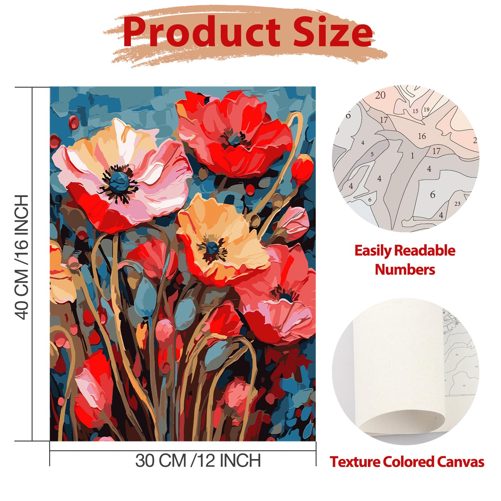 KEYIFA Malen Nach Zahlen Erwachsene - Rote Blumen 30x40cm DIY Set