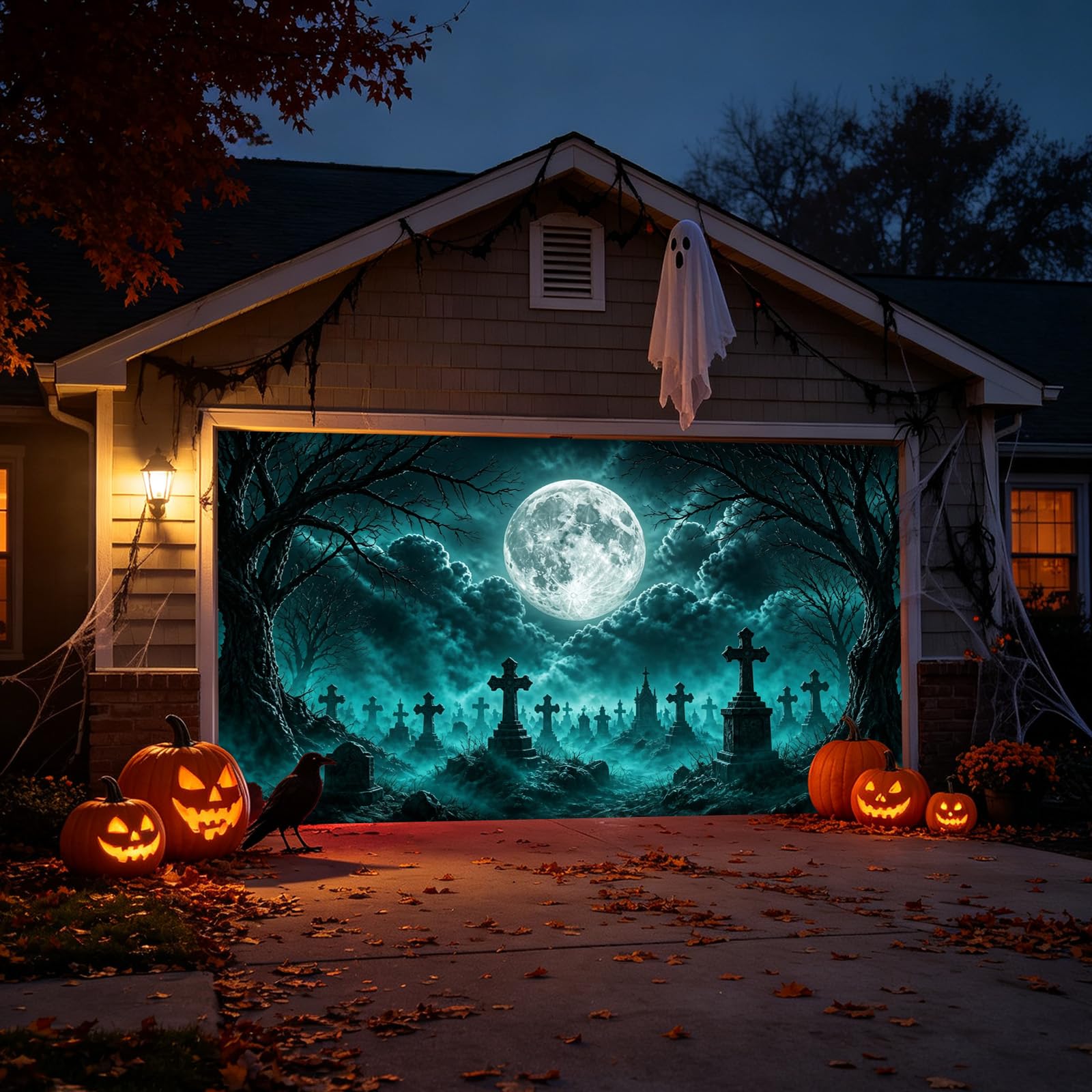 Halloween Garage Door Cover Halloween Decorations Outdoor Hanging Banner Garage Buddy Backdrop for Home Wall Decor Holiday Spooky Party Photo Backgrounds Window Decoration
