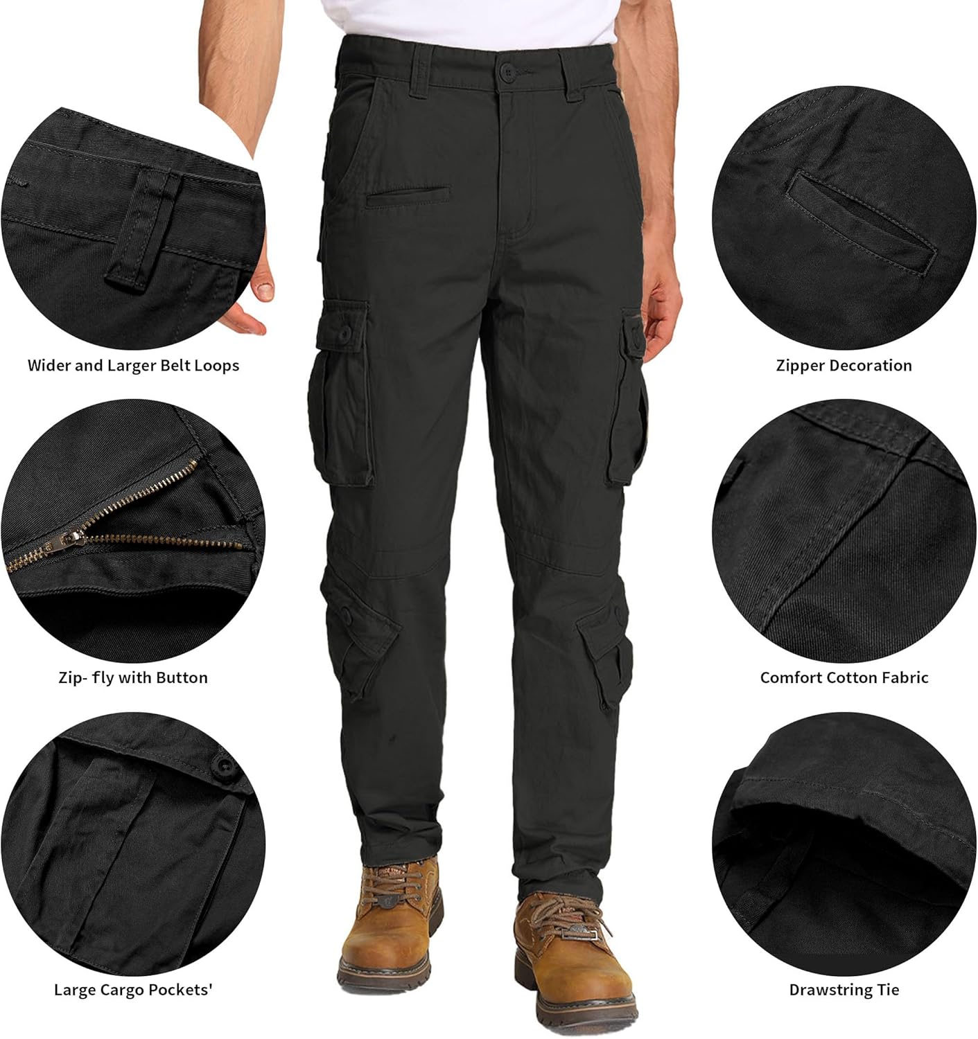 Men's Cotton Cargo Tactical Pants for Casual Work Travel Wild Streetwear with 9 Pockets Relaxed Fit No Belt - Image 5