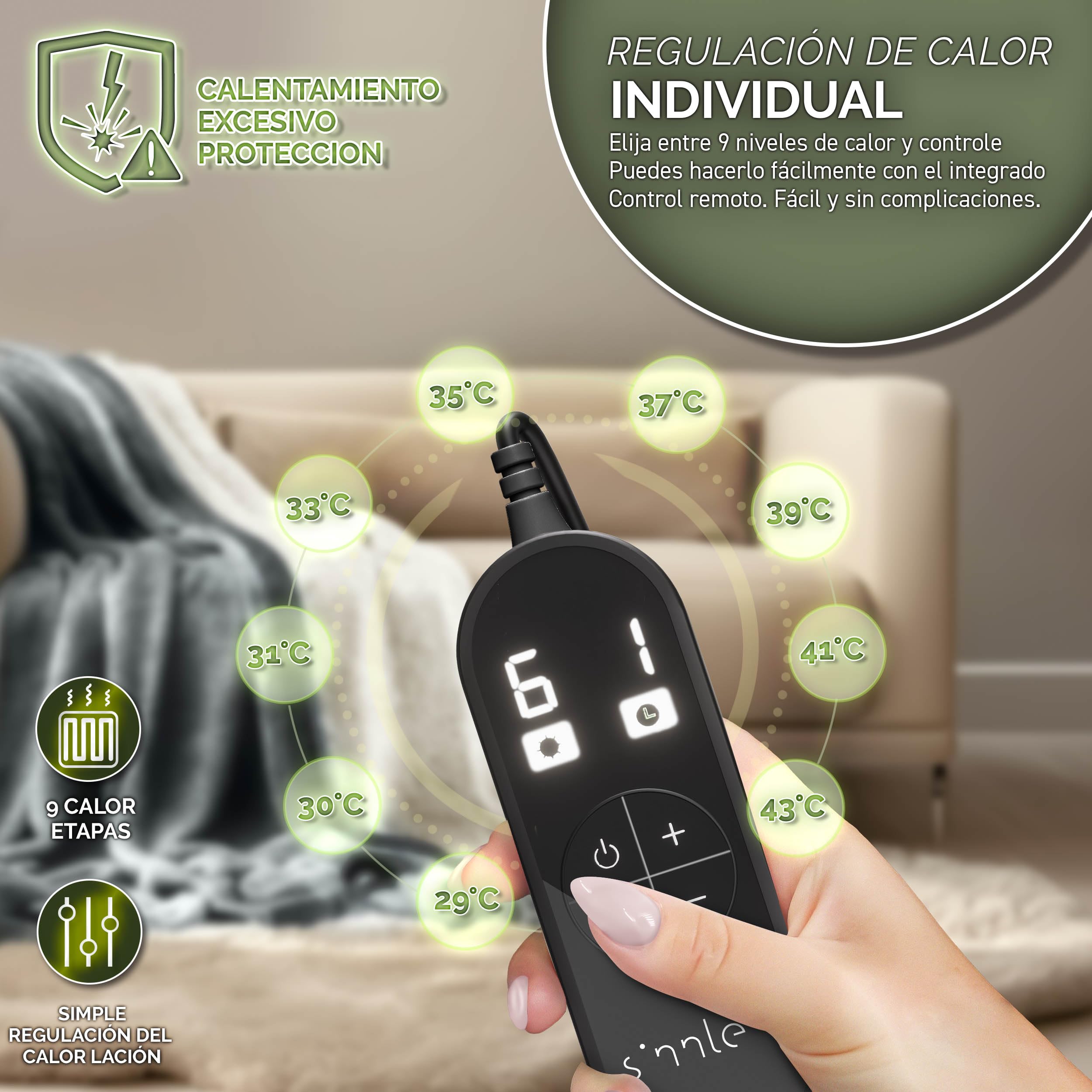 sinnlein® Manta electrica con Apagado automático | Manta térmica eléctrica con 9 Niveles de Temperatura | Manta acogedora para Cama, sofá | Cobija eléctrica con Temporizador y Pantalla Digital