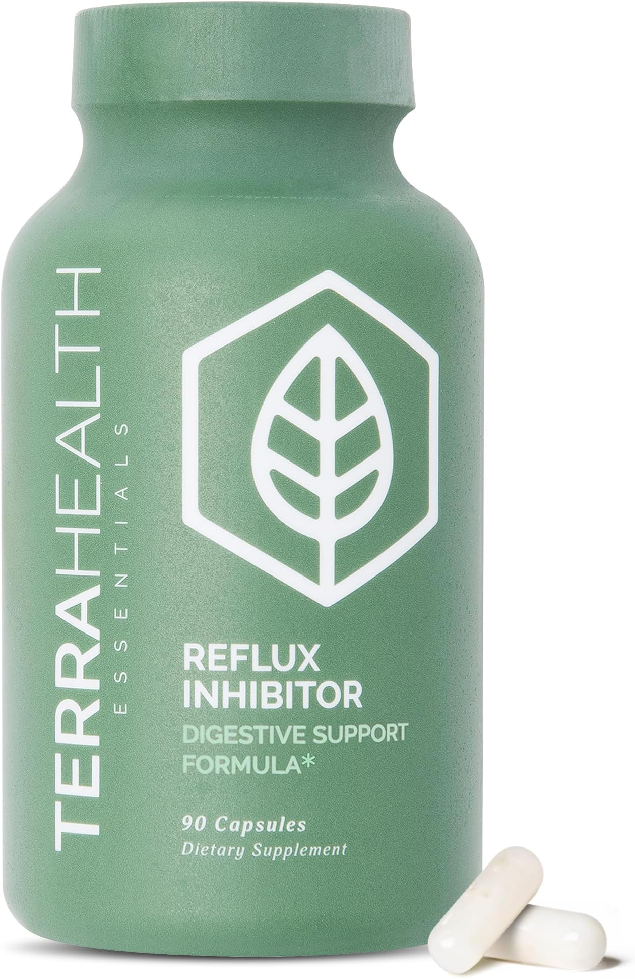 Terra Health Essentials Reflux Inhibitor - Digestive Supplement for Stomach Comfort, Acid Balance & Nutrient Absorption - Betaine HCL with Pepsin - 30-Day Supply, 90 Capsules