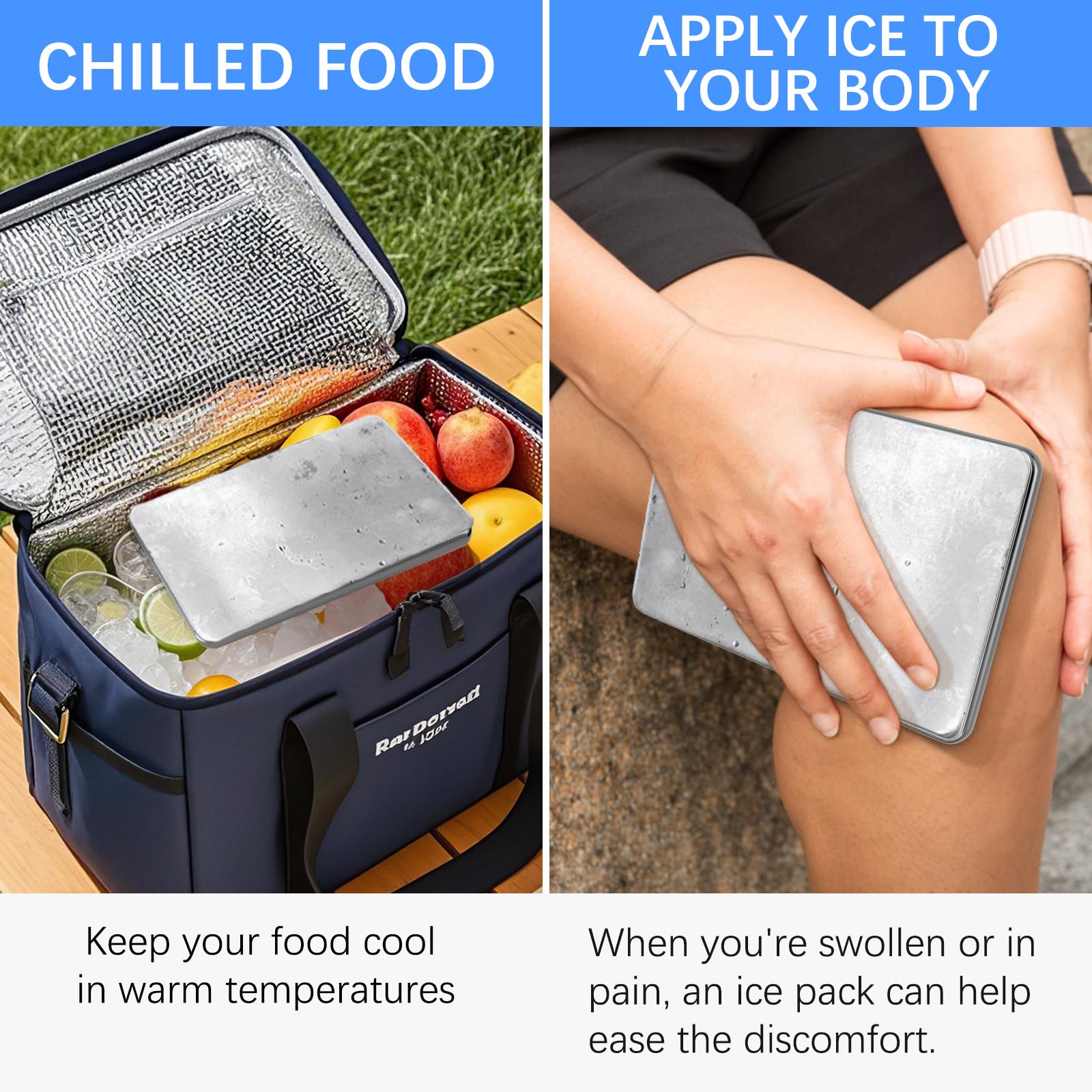 2 paquetes de hielo para loncheras, paquetes de hielo reutilizables de acero inoxidable para enfriadores, camping, cestas de picnic, caja bento de metal con paquetes de hielo para mantener la