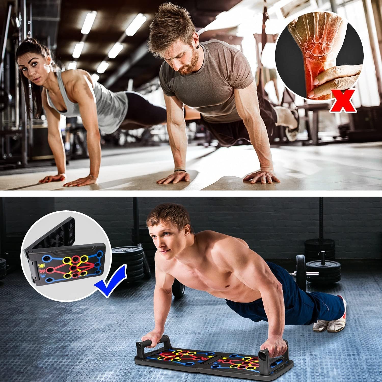 Push Up Board con Manico, Multifunzionale Sistema Pieghevole Tavola Rack per Flessioni, Portatile di Allenamento Casa Attrezzature Palestra per Allenamento Muscolare e Della Forza
