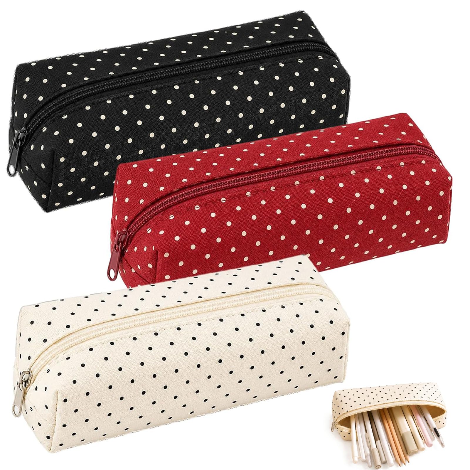 Cute Polka Dot Pencil Case, Large Capacity Vintage Pen Pencil Aesthetic