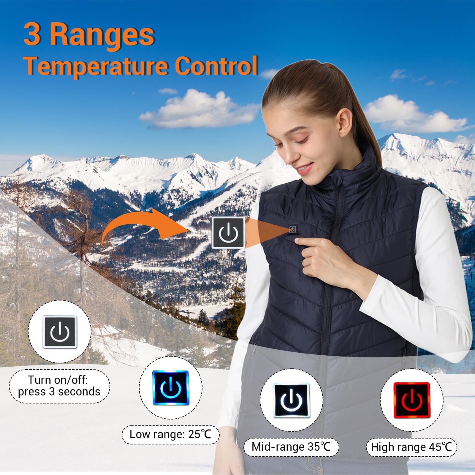 Gilet Riscaldato, Regolazione Della Temperatura a 3 Livelli, 9 Zone di Riscaldamento, Gilet Riscaldato Ricaricabile via USB, Giacca Riscaldata per Uso Esterno (Batterie Escluso) S Nero