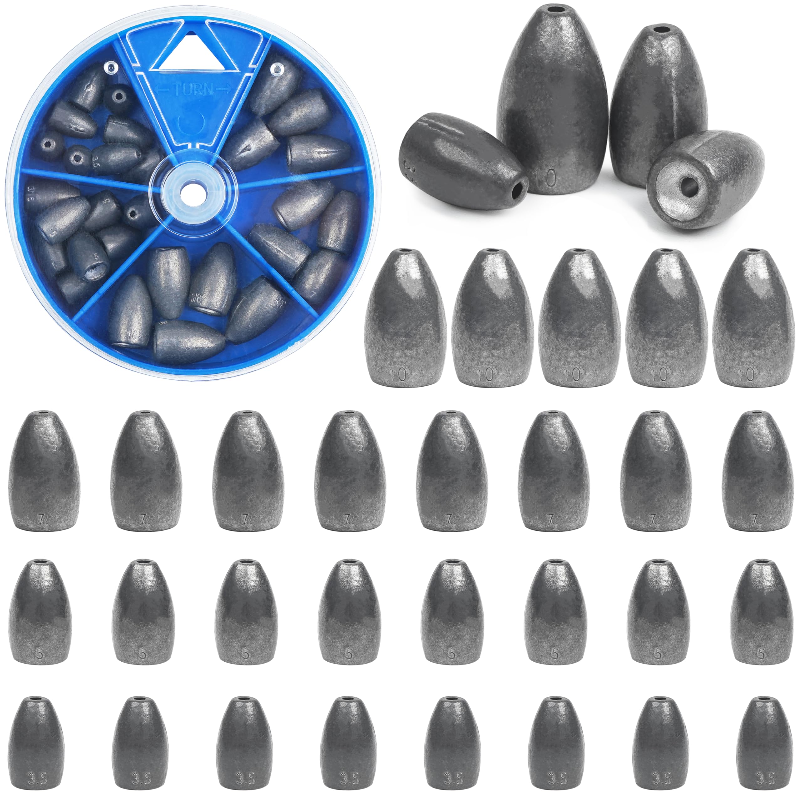 Flipping Fishing Weights,40pcs Bullet Fishing Sinker Weights Worm Weights  Slip Sinkers Assorted Set for Bass Fishing Texas Rigs Saltwater Freshwater
