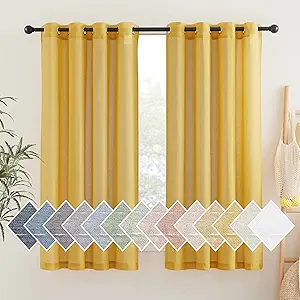 NICETOWN Linen Sheer Gold Curtains 63 inch Length 2 Panels, Grommet Natural Linen Flax Window Drapes Privacy with Light Filtering Curtains for Bedroom, Citrine, W52 x L63