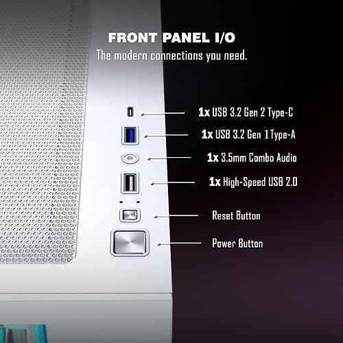 ANSAITE Boîtier PC ATX Ventilateurs 7 PWM ARGB pré-installés, Boîtier PC Gaming Mid-Tower, Boîtier Informatique panoramique en Verre trempé avec Type-C, Support de radiateur 360mm (Blanc) - 4