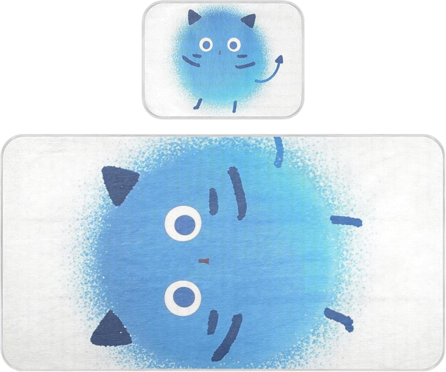 Cartoon Cute Blue Monster Cooling Baby Bassinet Mattress 28" x 52" Breathable Training Pads for Baby&Toddler