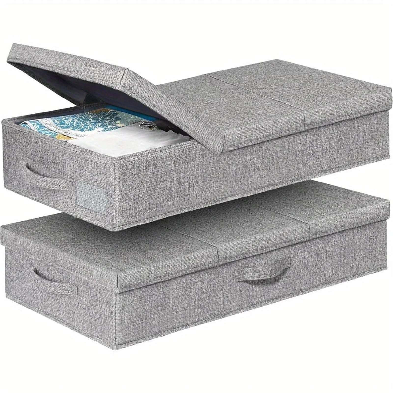 Confezione da 2 contenitori sotto il letto con coperchi. Grande contenitore sotto il letto, pieghevole, a basso profilo, impilabile, for cassetti, contenitori for la camera da letto.