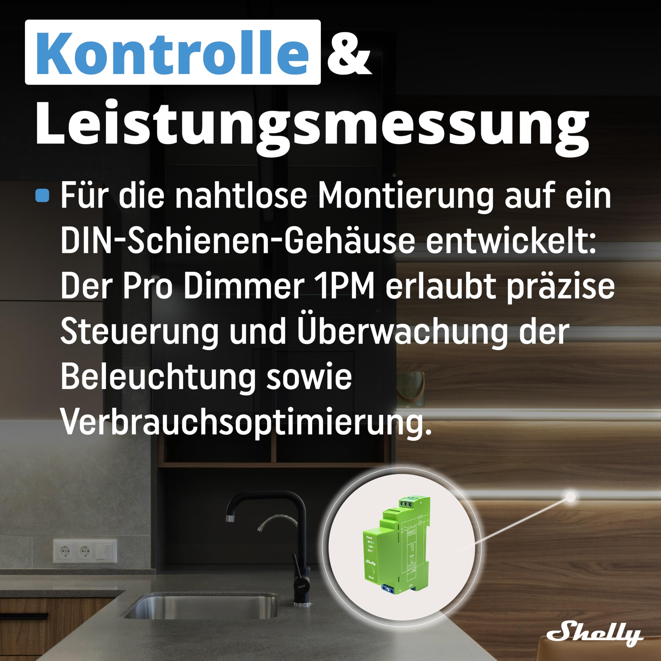 Shelly Pro Dimmer 1PM | WLAN & LAN Professioneller 1-Kanal-DIN-Hutschienen-Smart-Dimmer mit Leistungsmessung | Halogenlampen & Dimmbare LEDs - 200 W | iOS-Android App | Alexa & Google