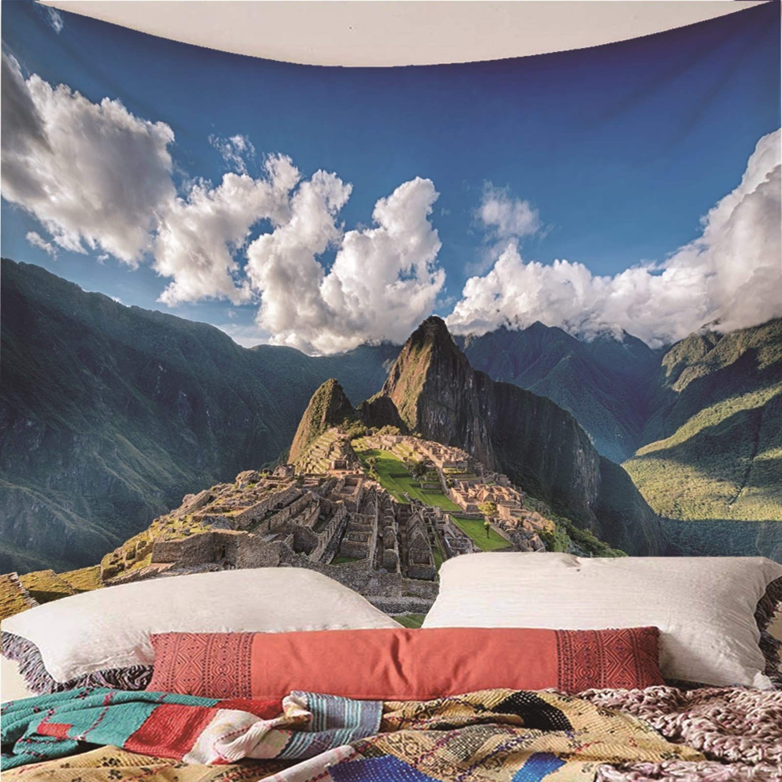 Tapiz Pequeño Mesa Piscina Suelo Tema De La Naturaleza Montañas Cafe Blanco Tela Pared Paisaje para Decoración Sala Estar del Dormitorio 240X220Cm
