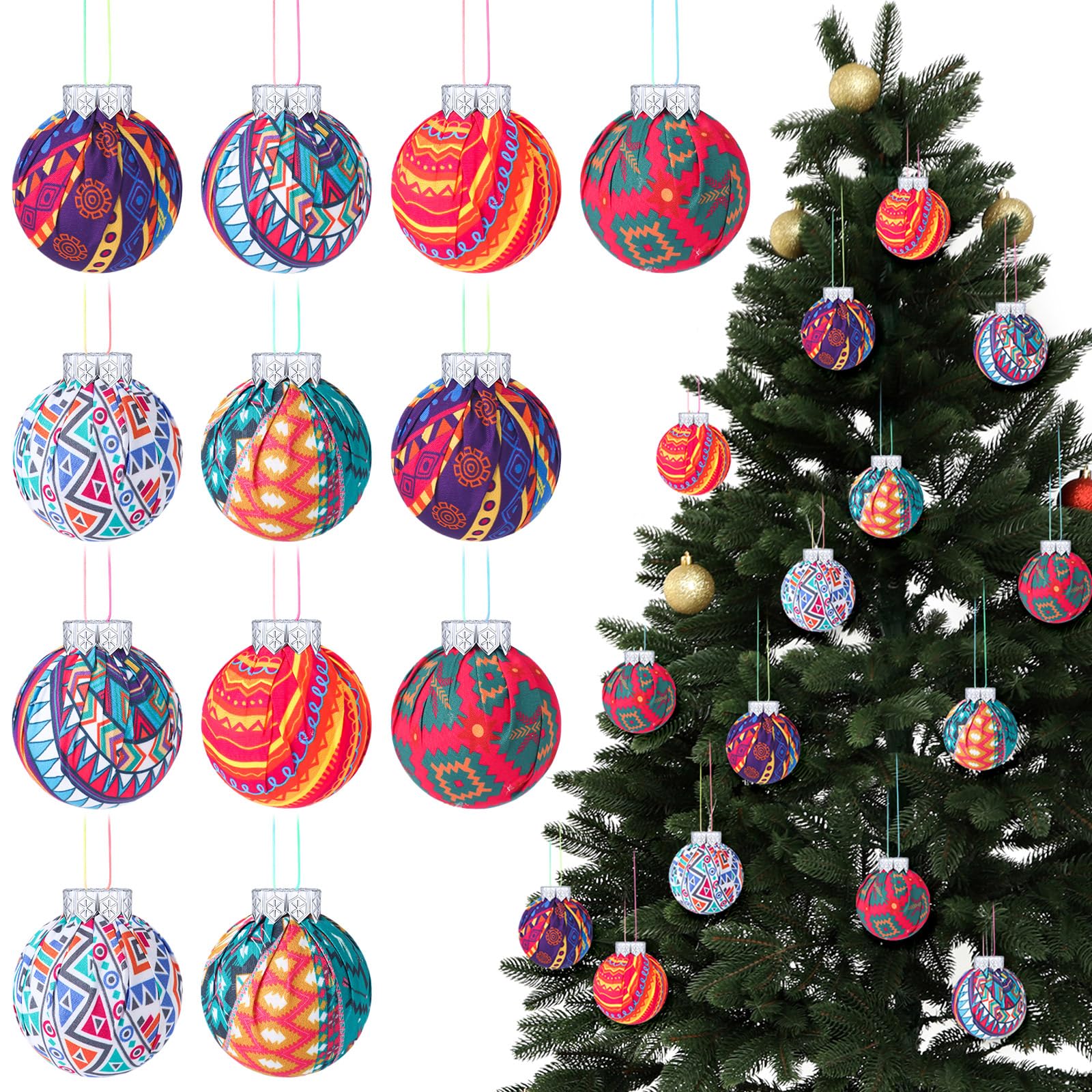 Remagr 12 Pcs Christmas Mexican Ornaments Bulk Christmas Tree Ball Holiday Hanging Colorful Decorations for Xmas Tree Decoration