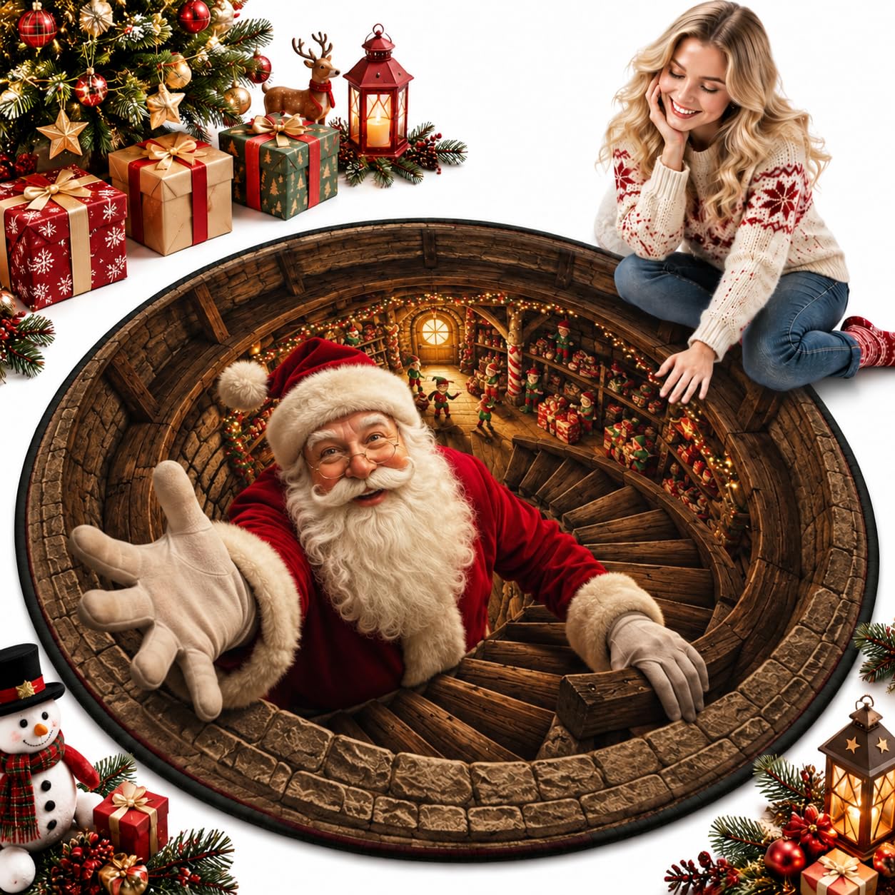 GXHNB 3d Christmas Rugs Optical Illusion Round Mat (B,80 * 80CM)