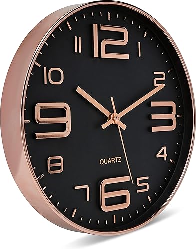 Miniatura 9 de Bernhard Products Reloj de pared plateado de 12 pulgadas, silencioso, sin tictac, de cuarzo, funciona con pilas, redondo, blanco, decorativo, diseño