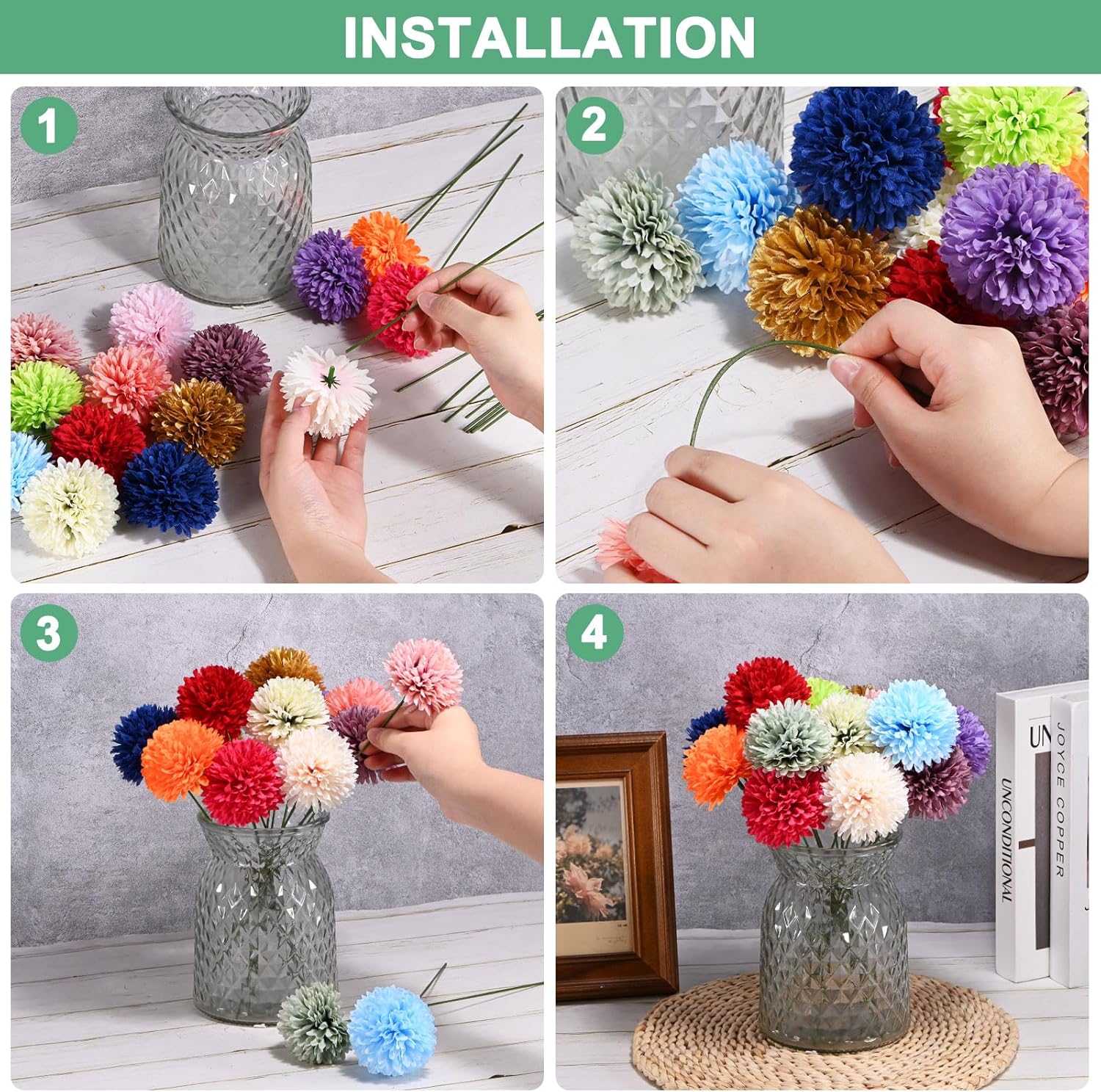 30-Pack Artificial Chrysanthemum Ball Flowers,11 Inch Faux Chrysanthemum Silk Bouquets Real Touch Faux Flowers for Home/Wedding/Christmas/Party[Bright Red] - Image 4