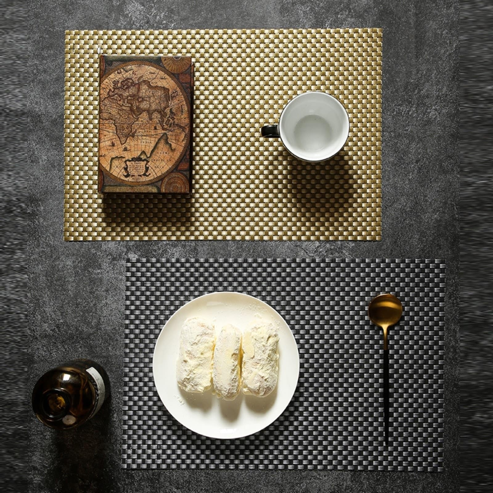 Placemat - Set di 10 tovagliette da tavolo, tinta unita, struttura tessuta 30 x 45 cm, per cucina e sala da pranzo