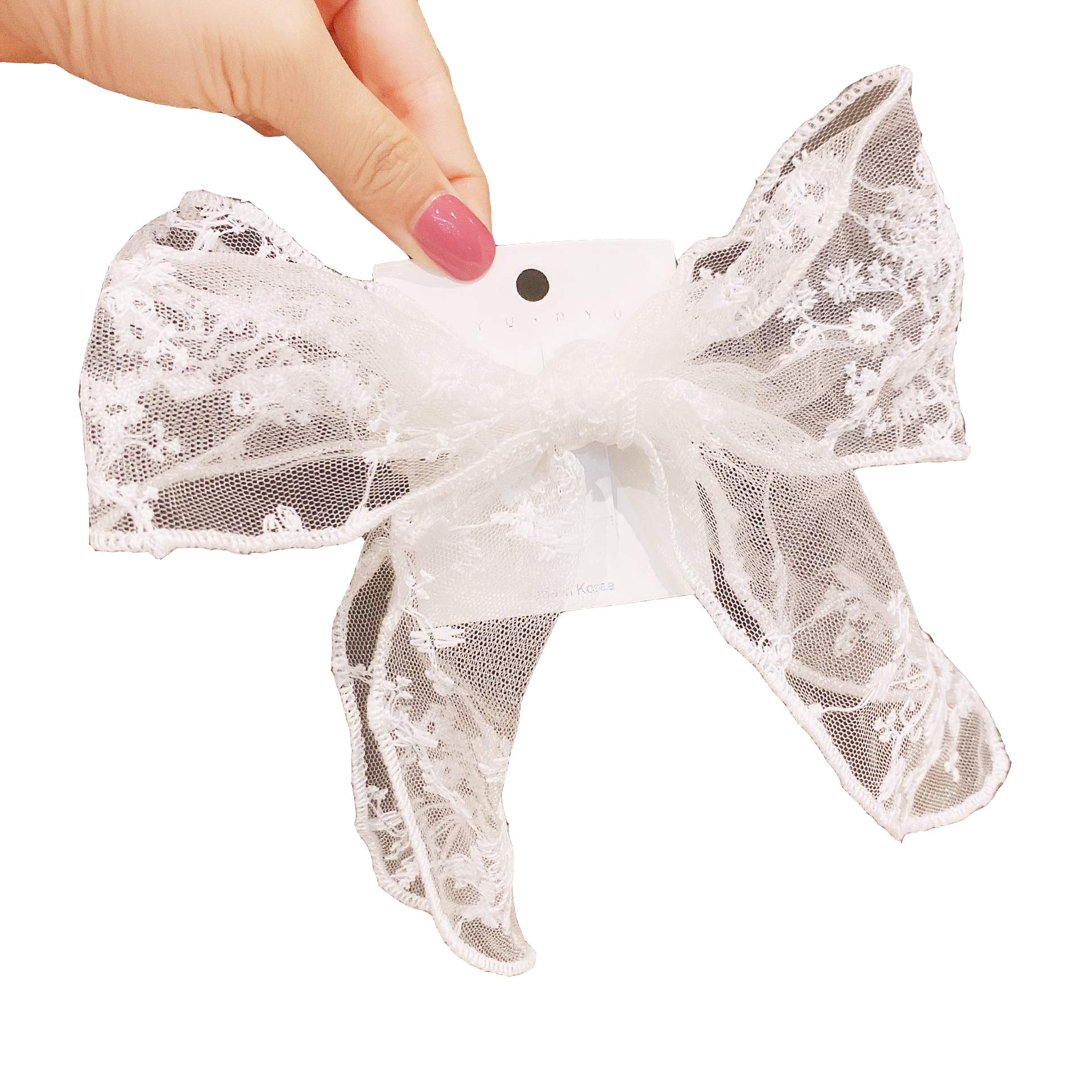 Large Bow Hair Clips Lace Hair Pins Bowknot Embroidery Butterfly Alligator Clips Ponytail Holder Barrette Bobby Pins for Women Girls Party Hair Accessories (White)