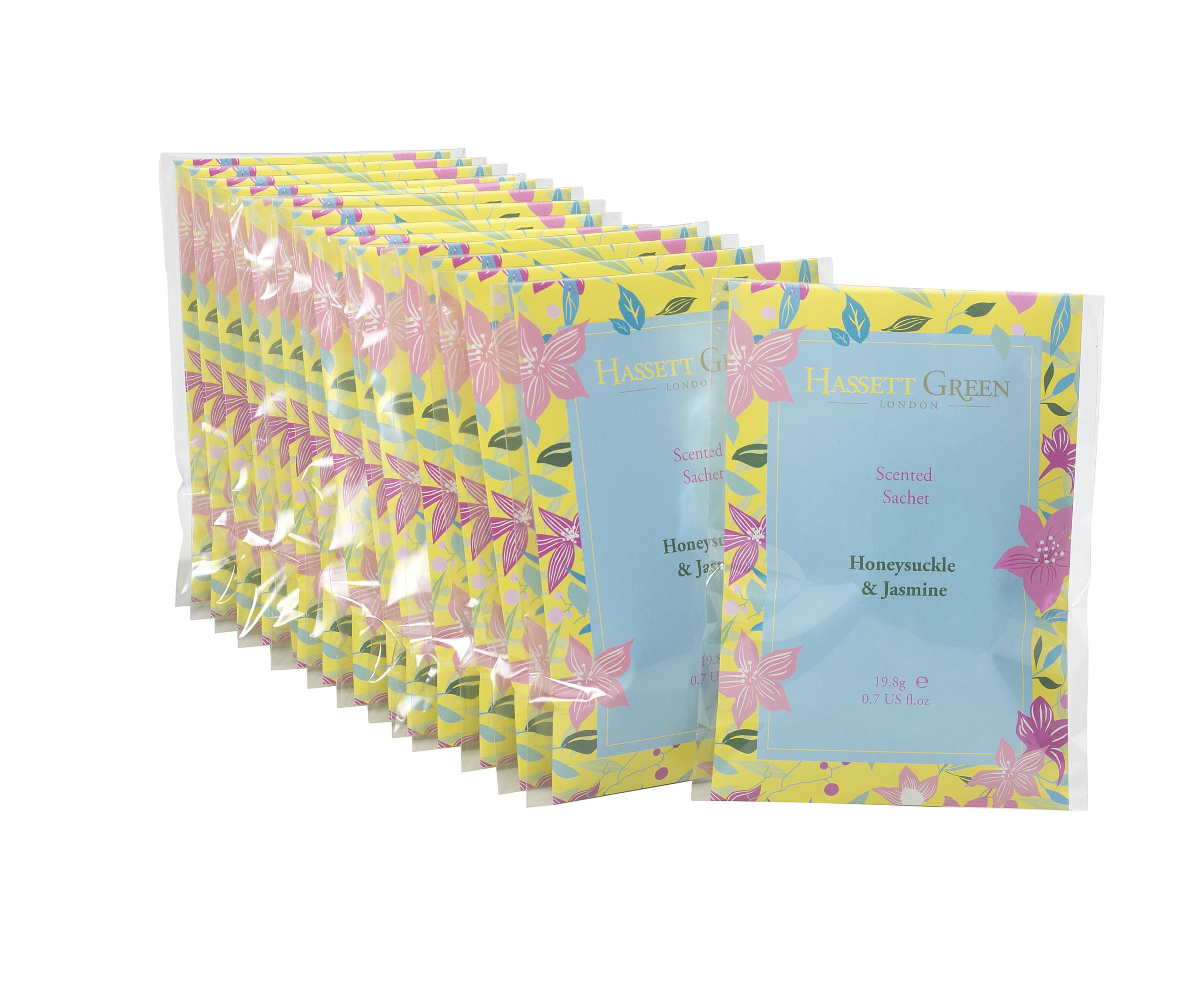 Hassett Green London - Honeysuckle & Jasmine - Handmade Large Scented Sachets - Pack of 15 - For Wardrobes & Drawers