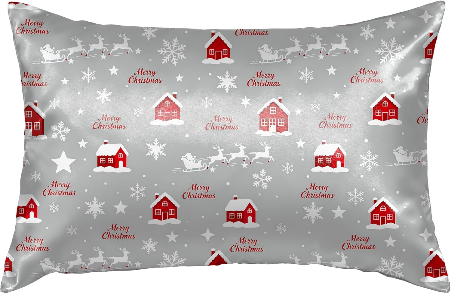 Merry Christmas Satin Pillowcase for Hair and Skin, Soft Satin Pillow Cover with Hidden Zipper, Queen Size 20x30 Inch Cooling Pillow Covers Breathable Silky Pillowcases for Bedroom Sofa Decoration