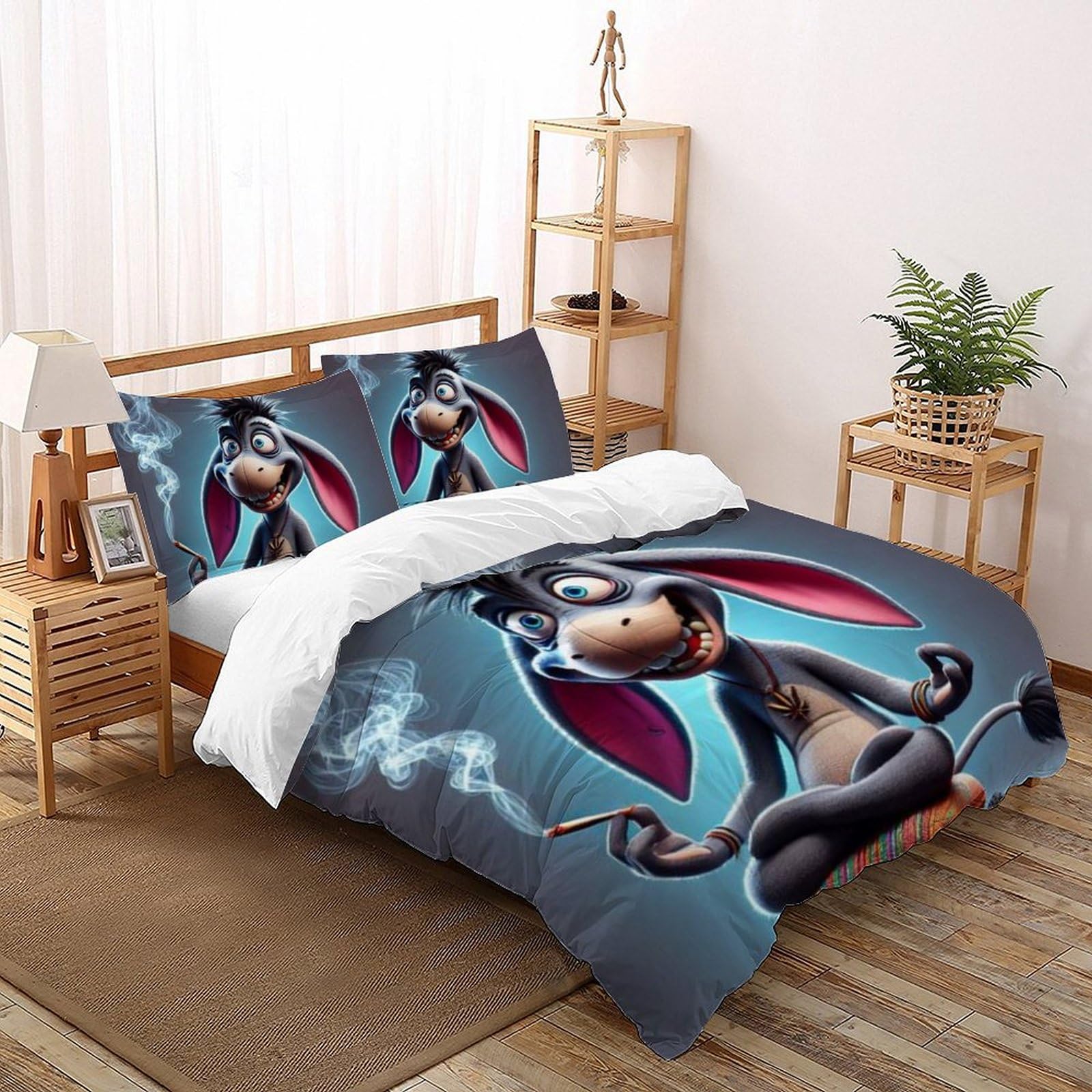 Housse de couette King âne 220x240 avec fermeture éclair pour lit garçon sans repassage