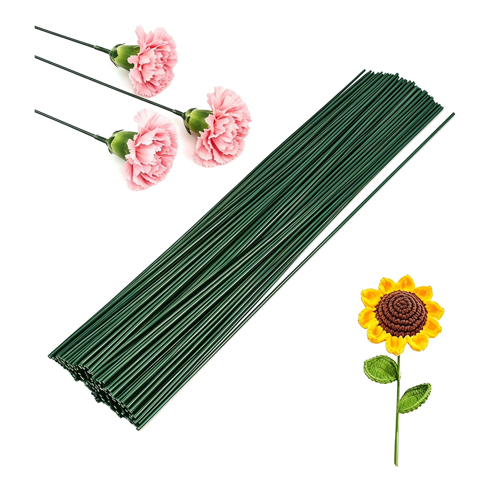 60 Pcs Green Florist Wire Stems, 2mm x 30cm Floral Wire for Crafting, Flexible Floristry Stub Wire for DIY Bouquets, Wreath Making, and Wedding Arrangements
