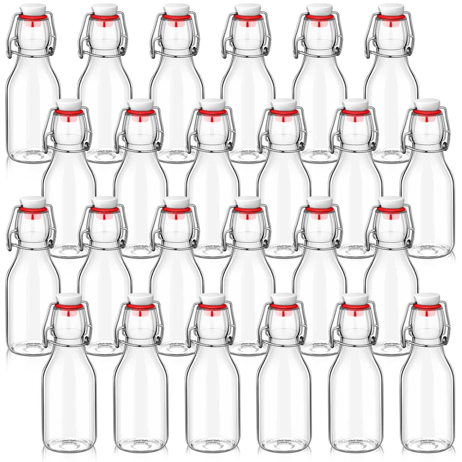 Flip Top Glass Bottles with Caps Beer Bottles Clear Swing Top Glass Bottles Vinegar Kombucha Bottles with Stoppers Airtight Lids for Wedding Themed Baby Shower Christmas Gifts (24 Pcs,5 oz)