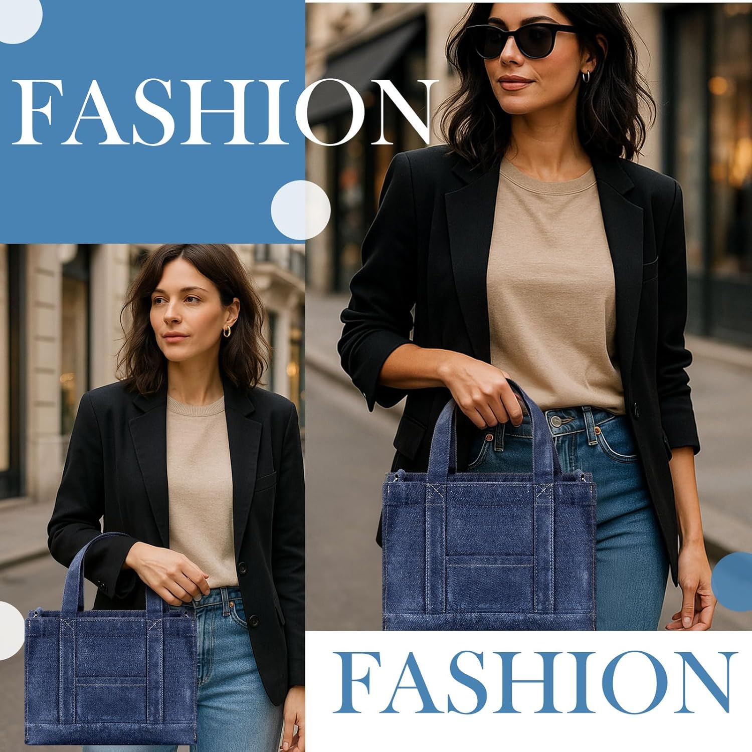 Aliceset 2 Pcs Denim Purse Jean Tote Bag for Women Crossbody Bag Shoulder Handbag for Work Shopping - Image 7