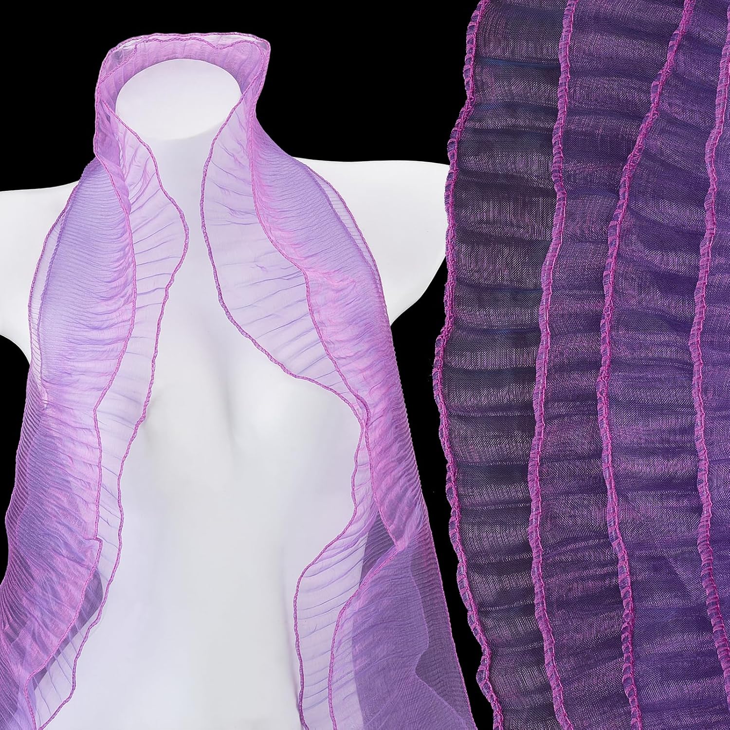 15 Yards Ruffle Pleated Chiffon Trim, 5.1 Inch Purple Organza Tulle Fabric Trims, Retro Iridescent Locking Edge Lace Trim for DIY Wedding Dress Clothing Sewing Craft Curtain Home Decor