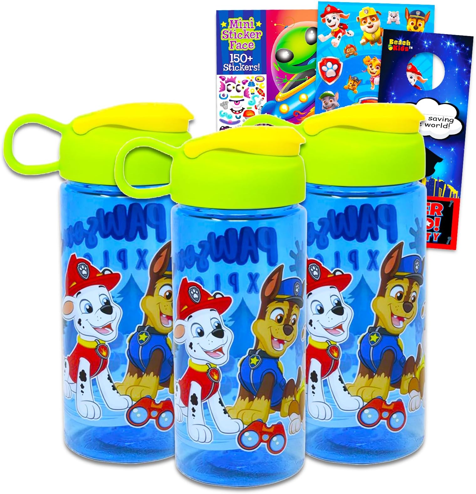 Water Bottles for Kids - 3 Pc Paw Patrol School Supplies Bundle with 16.5 Oz Paw Patrol Water Bottles Plus Sticker Activity Book, More | Paw Patrol Water Bottle for Boys, Girls