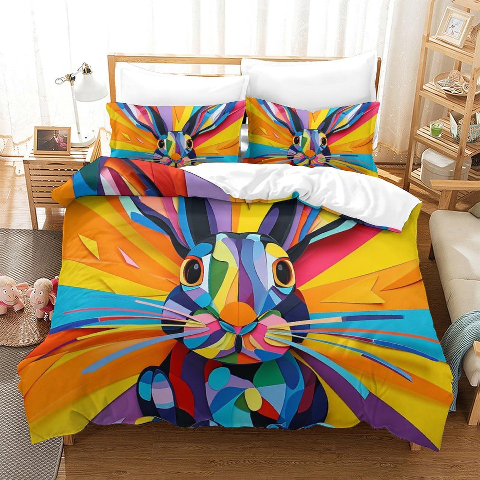 Housse de couette lapin 3D douce et zippée pour grand lit super king size