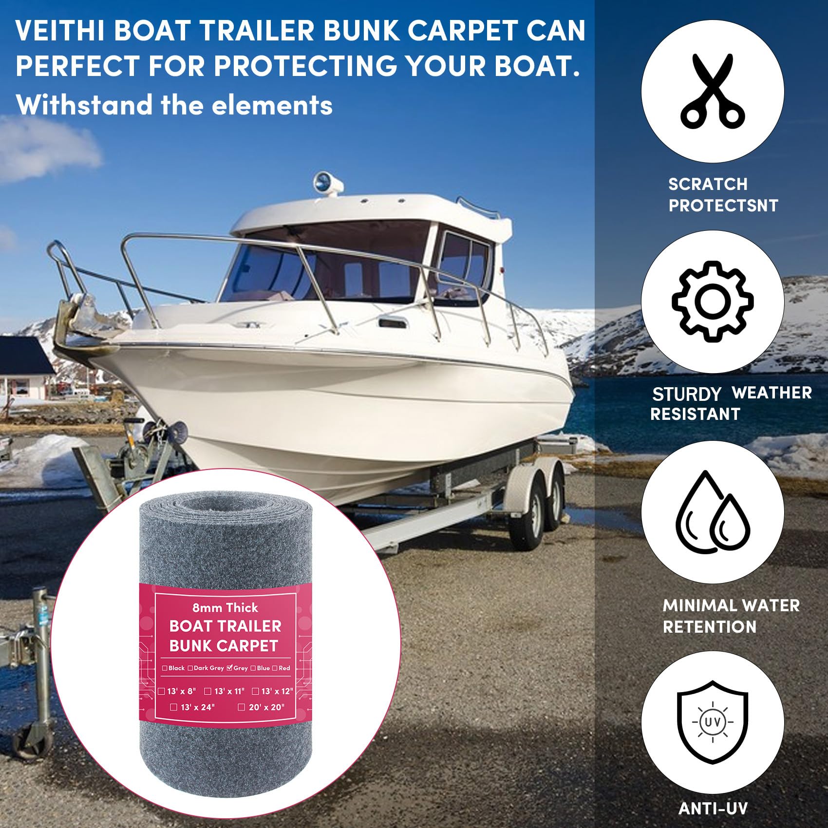 Boat Trailer Bunk Carpet Grey 8 Inch X 13 Feet Bunk