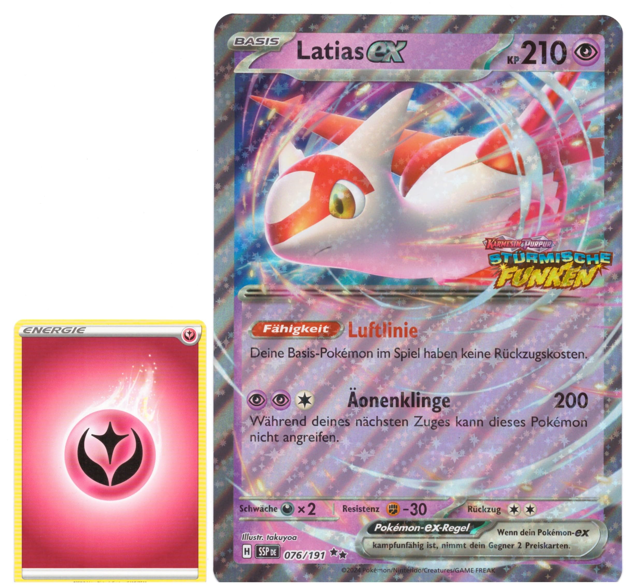 BB-Toy-Trades TCG PKM Trading Card XXL Black Star Promo Card - German - Fullart Holo Mega Jumbo Oversize Single Card with BB-Toy-Trades Sleeve - Latias ex SSP 076/191