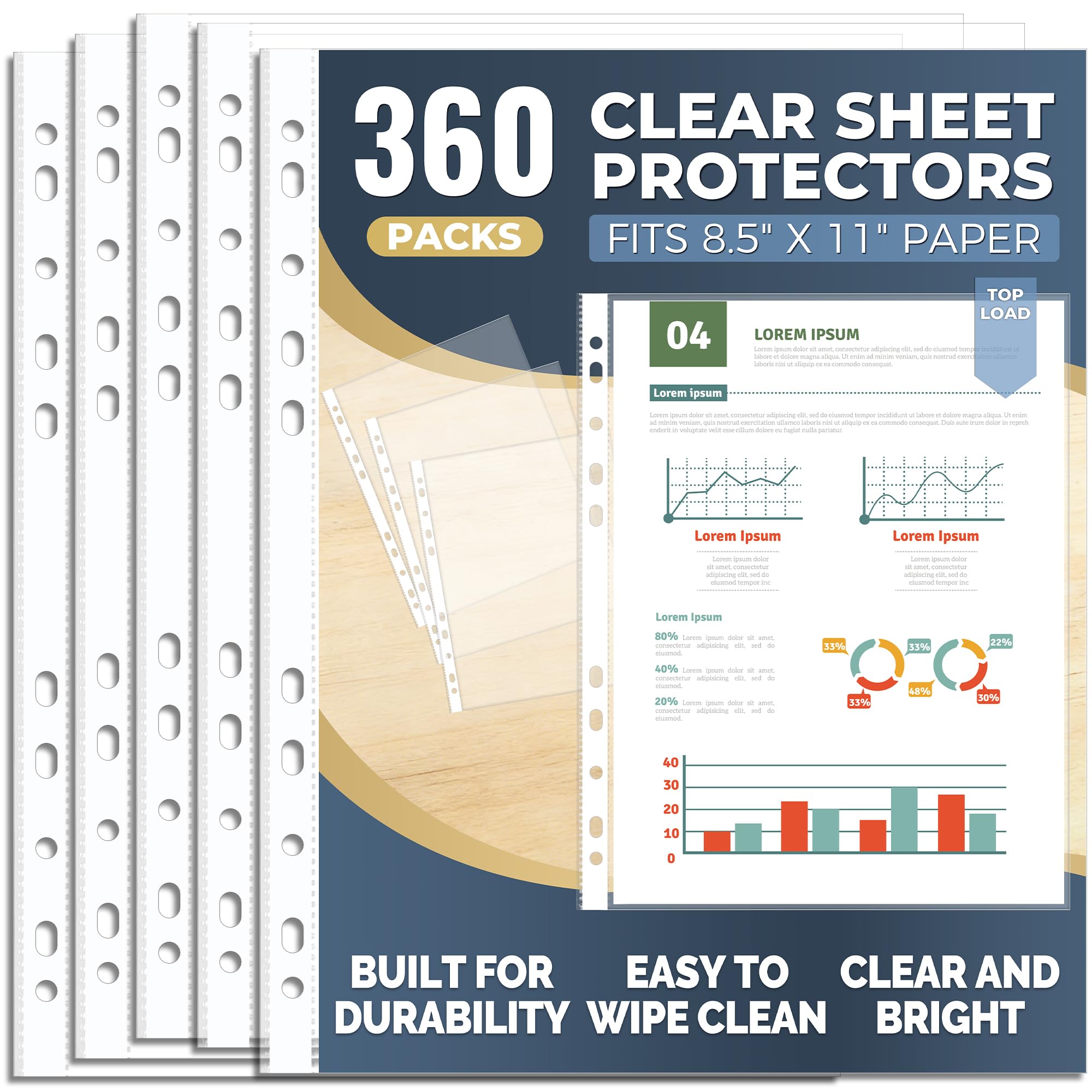 Confezione da 360 protezioni trasparenti per fogli 21,6 x 27,9 cm, in plastica per raccoglitori a 3 anelli, copertine trasparenti per documenti formato lettera, caricamento dall'alto, per