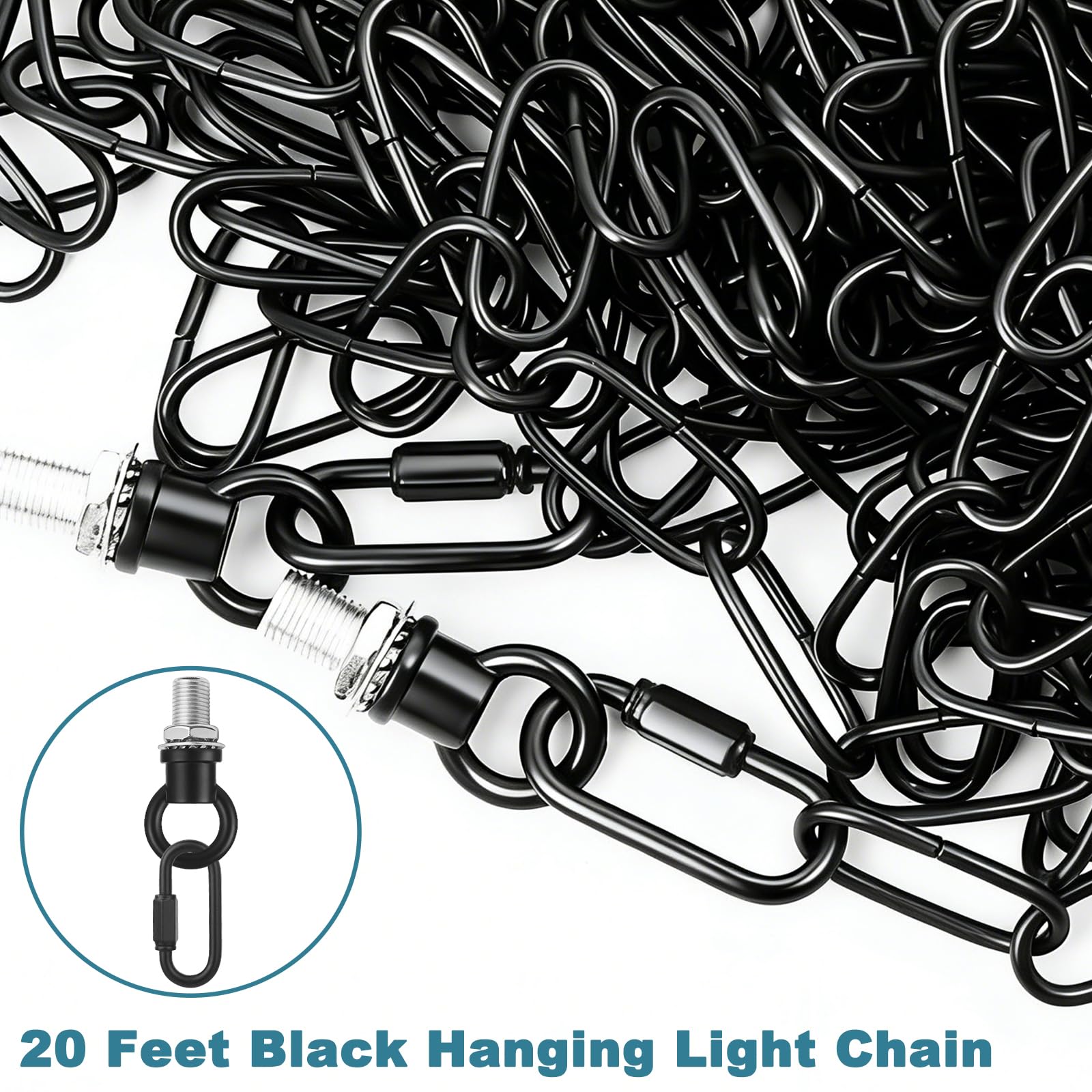 garini 15 Feet Industrial Black Light Fixture Chain, Adjustable Metal Pendant Chandelier Chain Extension with Detachable Link, Maximum Load is 66 Pounds — Amazon image 3