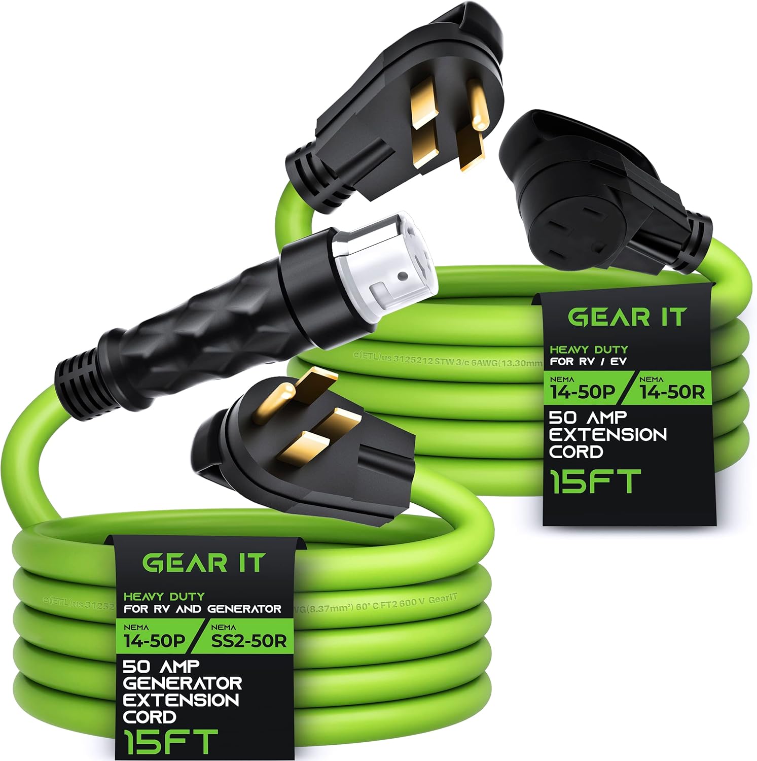 GearIT 50A Generator Extension (15ft) and 50A RV Extension (15ft) - Twist Lock Connection