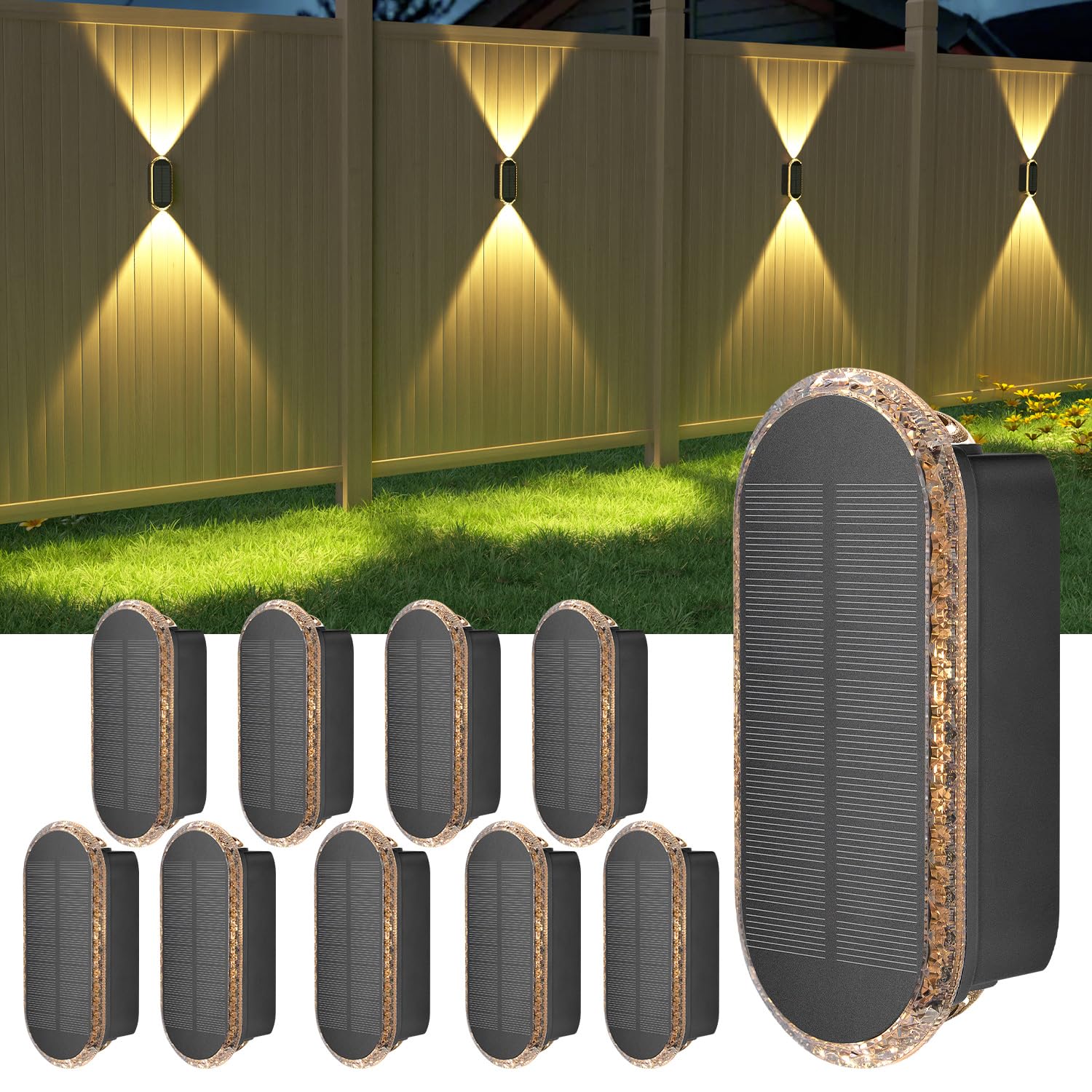 ELLASAY Solar Fence Lights Outdoor Garden,3000K/4000K/6000K 3 Modes Brighter Garden Lights Solar Powered Waterproof IP65,Solar Wall Light Outdoor for Patio/Backyard/Porch/Pool Decorations,10PK