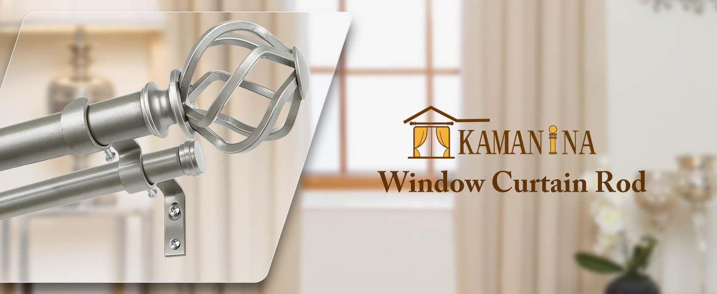 Curtain Rod 120 Inches KAMANINA Bronze Curtain Rod For Windows 66 To 120  Inch(5.5-10ft), 1 Double Curtain Rod, image size:1464x600