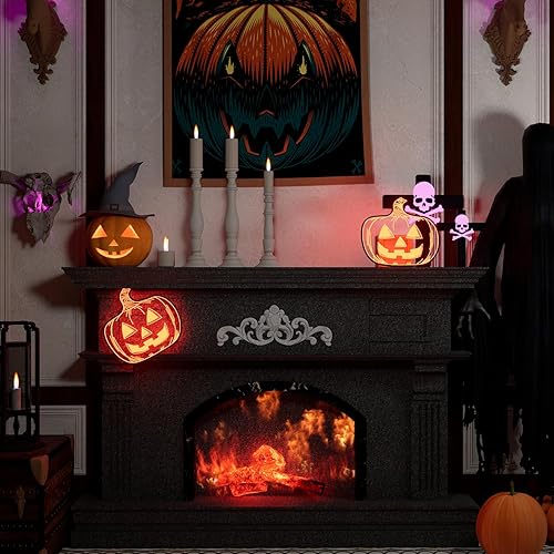 Miniatura 4 de Luces nocturnas de calabaza de Halloween, 15.35 x 15.86 pulgadas, decoración de silueta iluminada para ventana, puerta, pared, pantalla de calabaza