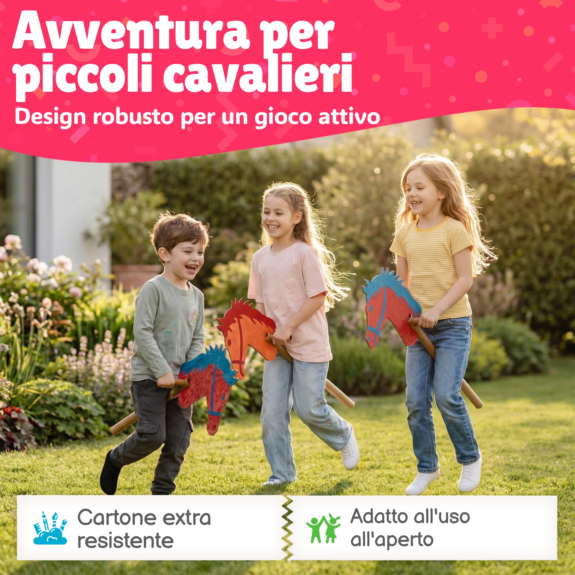 Cavallo a bastone set in cartone | 10 pezzi da dipingere per giocare | Set di cavalli da assemblare | Cavalli giocattolo per feste | La colla non è necessaria | Per compleanni dei bambini