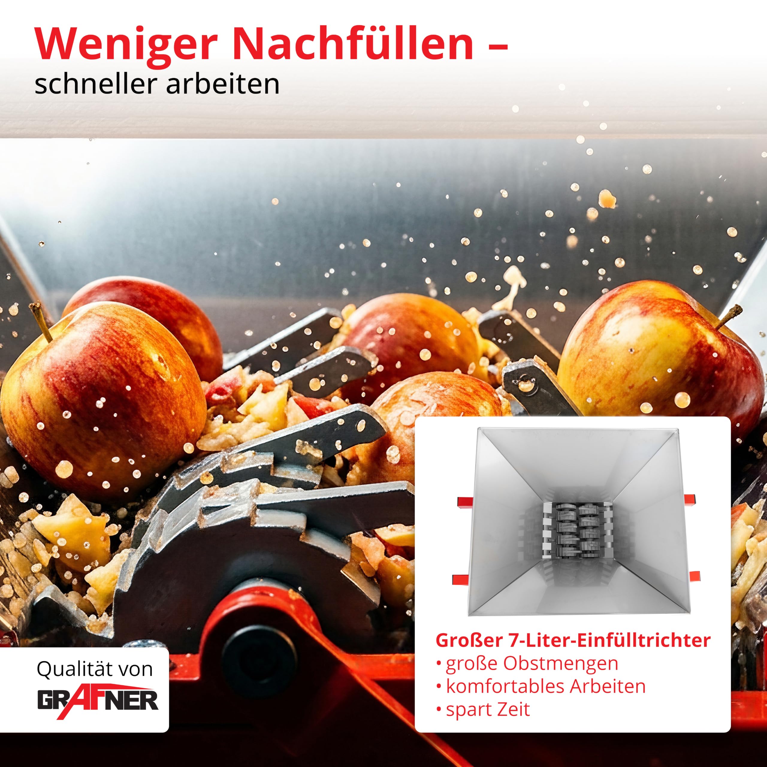 Grafner Obstmühle 7 Liter, Massive Ausführung mit Handkurbel, Apfelpresse Beerenmühle Traubenmühle Saftpresse Obsthäcksler Maischemühle Obstpresse