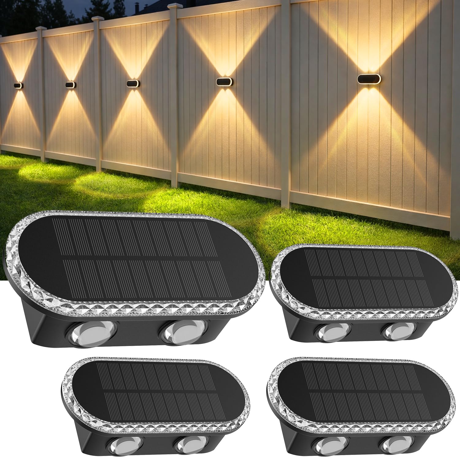 Aplique Solar Exterior Pared: Lámparas Solares Exteriores Arriba y Abajo - IP65 Impermeable Luces Solares Exterior para Jardin Garaje Cerca Muro (4 Piezas)