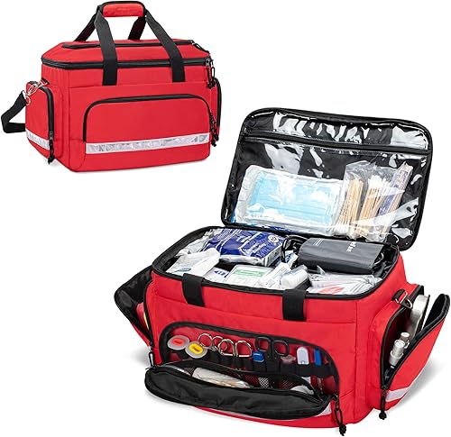 Vista 8 de Damero Bolsa de trauma médico, bolsas de primeros auxilios, bolsa médica vacía con divisores desmontables, ideal para enfermeras, fisioterapeutas
