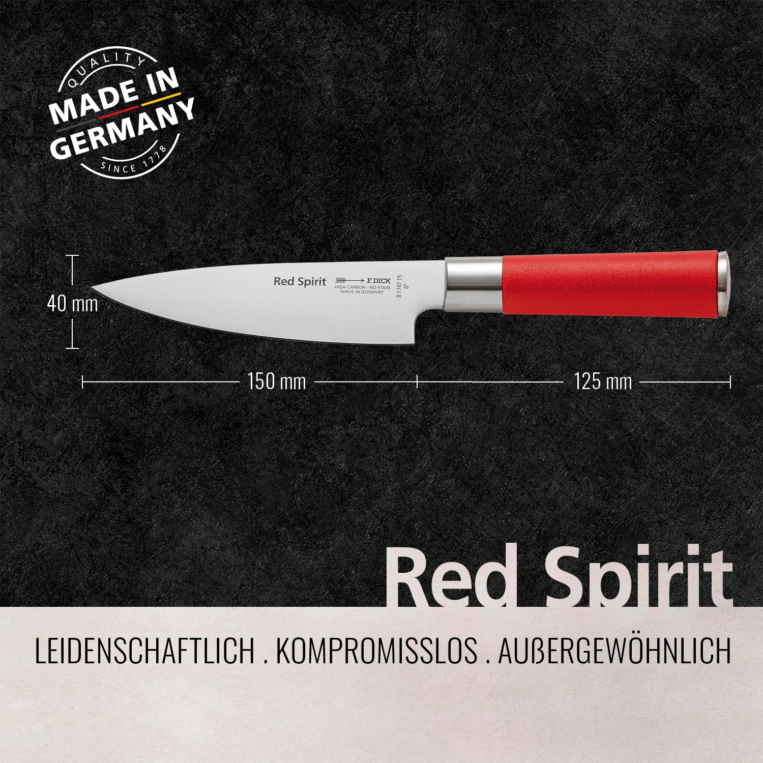 F. Dick Kochmesser, Küchenmesser Red Spirit (Messer mit Klinge 15 cm, X55CrMo14 Stahl, nichtrostend, 56° HRC), Rot, 81747152