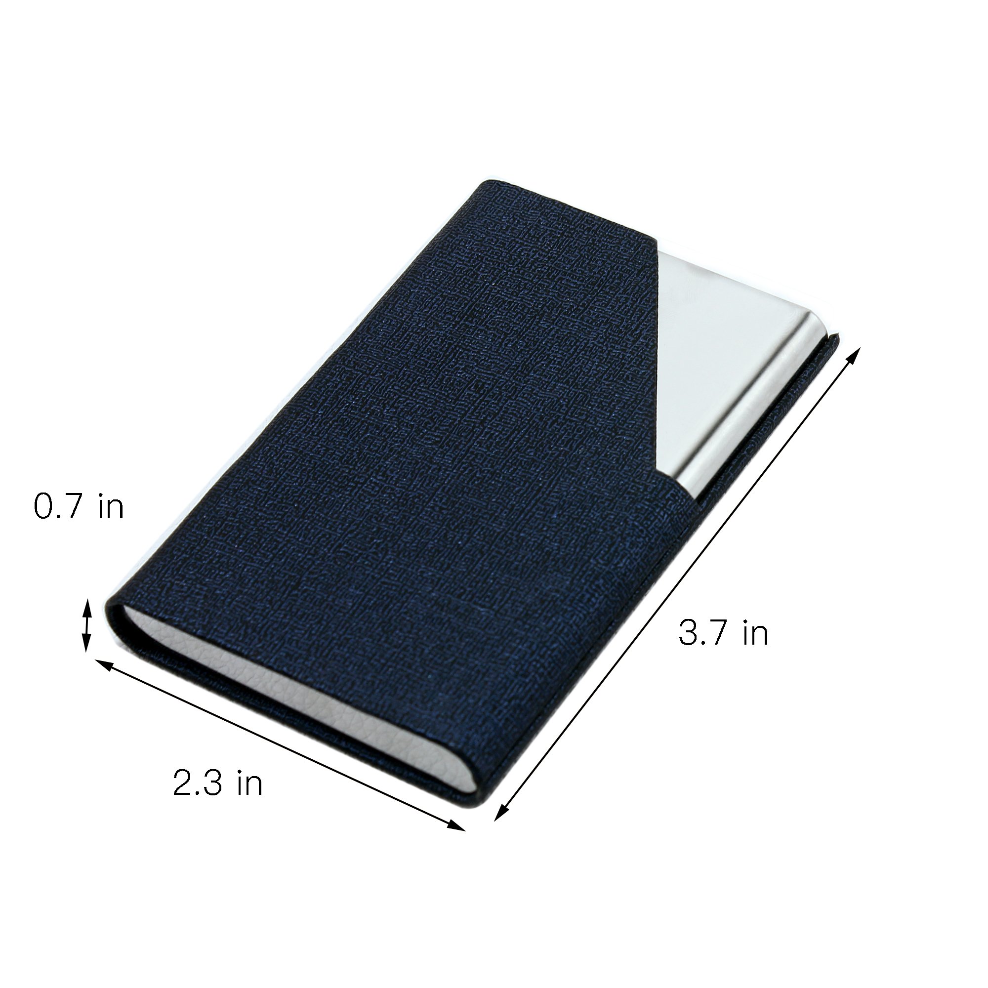 homEdge - Porta biglietti da visita, sottile, professionale, confezione da 2, in pelle di poliuretano e alloggiamento per biglietti da visita in acciaio inox, per viaggi e affari, nero e blu